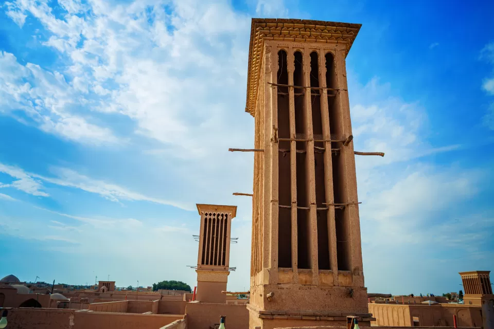 Stone windcatcher tower that provides natural air flow in Shiraz, Iran